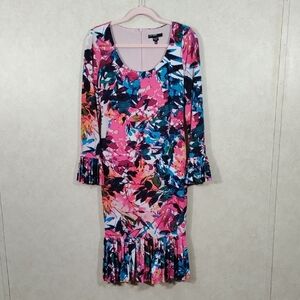 2/$25 04134 Maggy London abstract floral pleated sleeve and hem knit dress 4